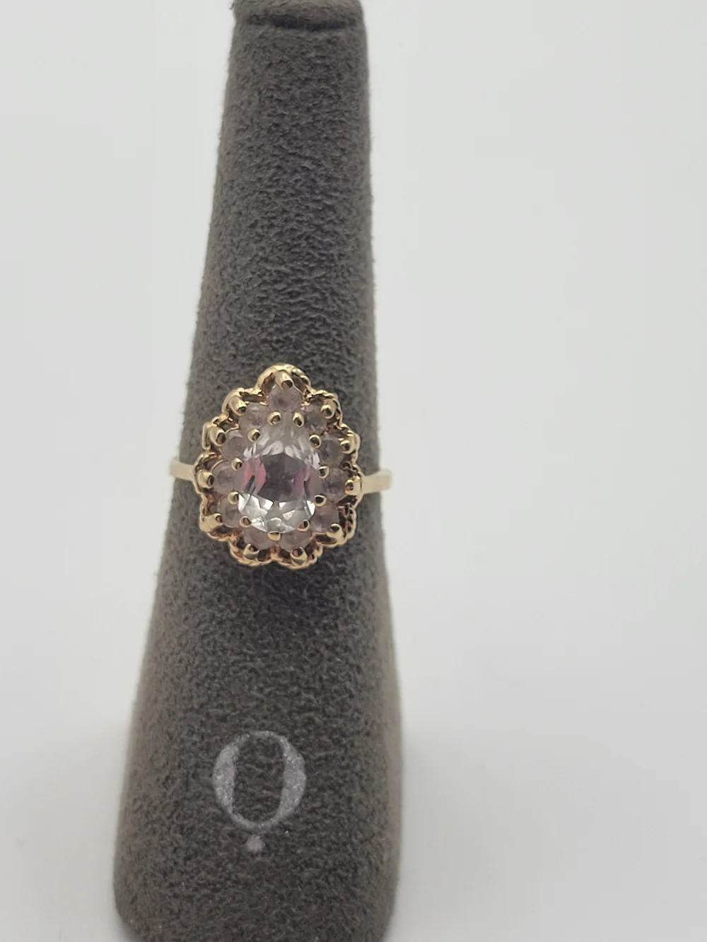 Vintage W/5 14K Cocktail Statement Ring with clear ornate Scalloped Halo Design